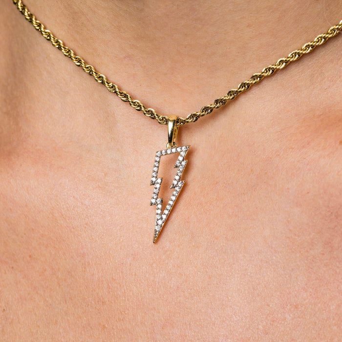 Micro Iced Lightning Bolt Pendant in Yellow Gold - The GLD Shop