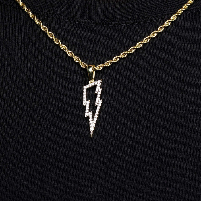 Micro Iced Lightning Bolt Pendant in Yellow Gold - The GLD Shop