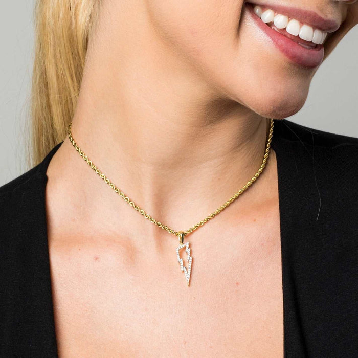 Micro Iced Lightning Bolt Pendant in Yellow Gold - The GLD Shop
