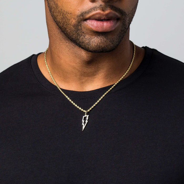 Micro Iced Lightning Bolt Pendant in Yellow Gold - The GLD Shop