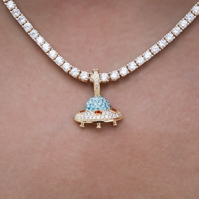 Micro Iced UFO Pendant in Yellow Gold