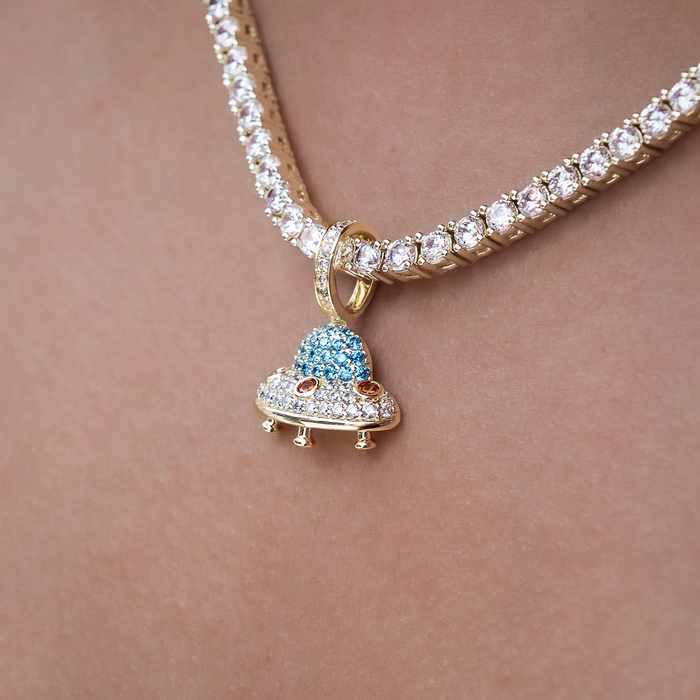 Micro Iced UFO Pendant in Yellow Gold