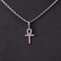 Micro IcedAnkh Cross Pendant in White Gold