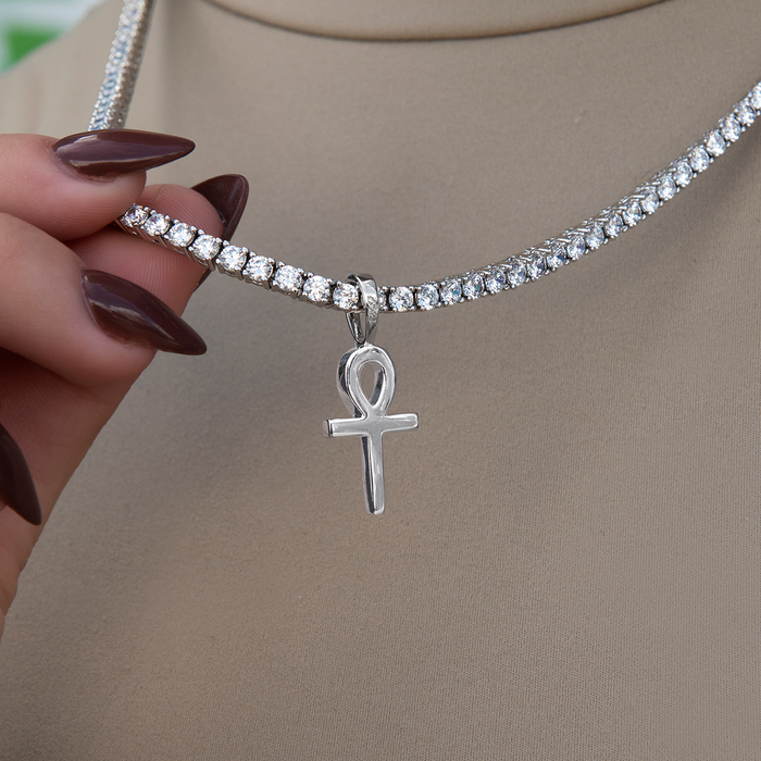 Micro Simple Ankh Cross Pendant in White Gold