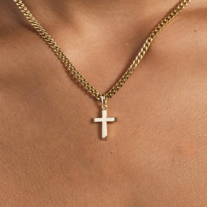 Micro Simple Cross Pendant in Yellow Gold - The GLD Shop