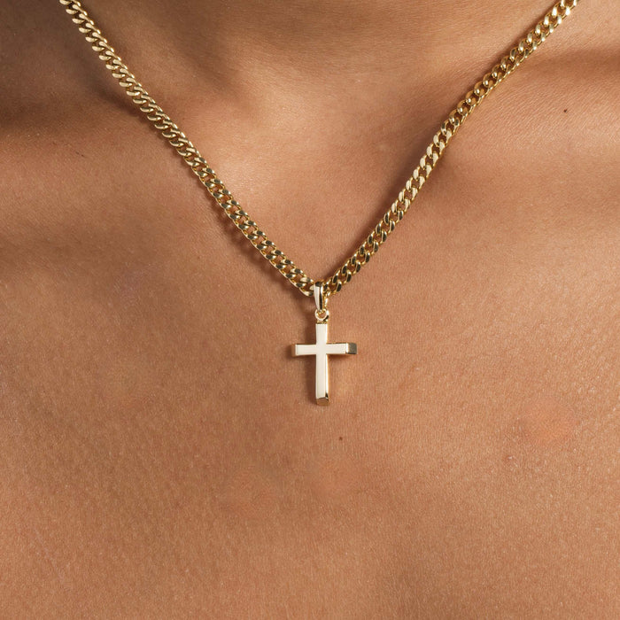 Micro Simple Cross Pendant in Yellow Gold - The GLD Shop