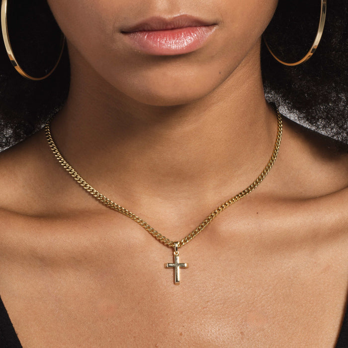 Micro Simple Cross Pendant in Yellow Gold - The GLD Shop