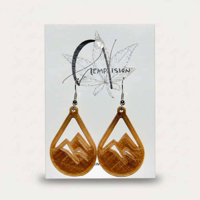 Mountain Tear Drop hemp earrings on a HempVision card