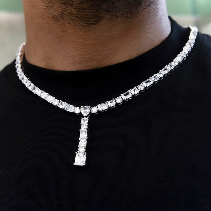 Multi Stone Lariat Chain in White Gold