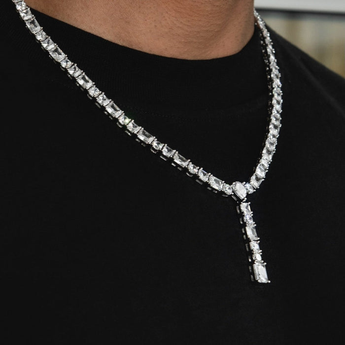 Multi Stone Lariat Chain in White Gold