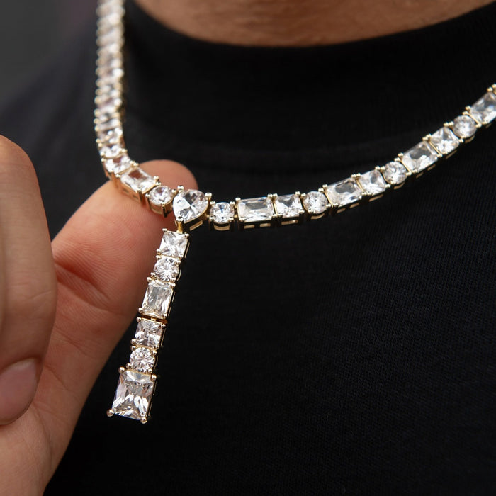Multi Stone Lariat Chain in Yellow Gold