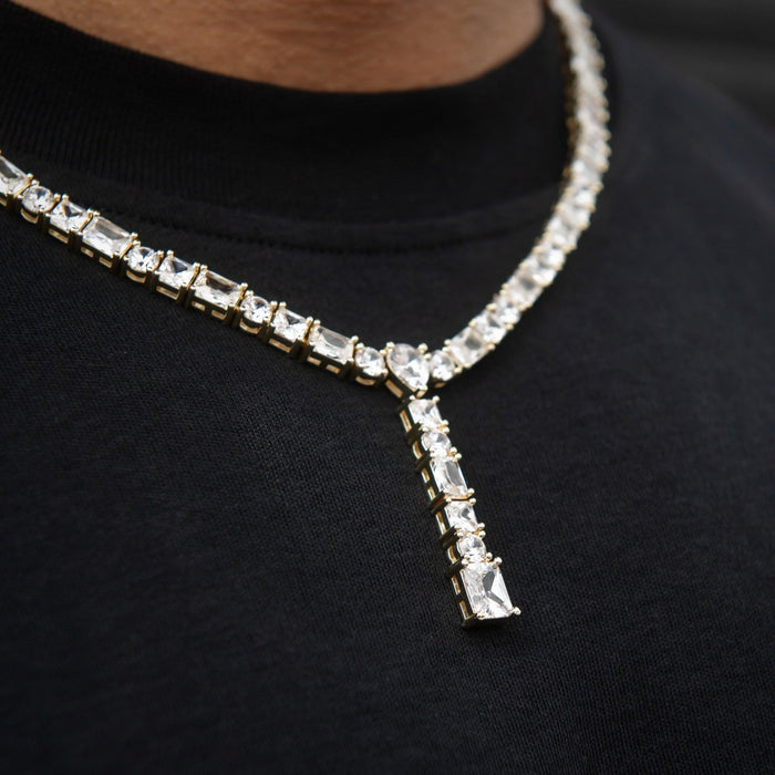 Multi Stone Lariat Chain in Yellow Gold