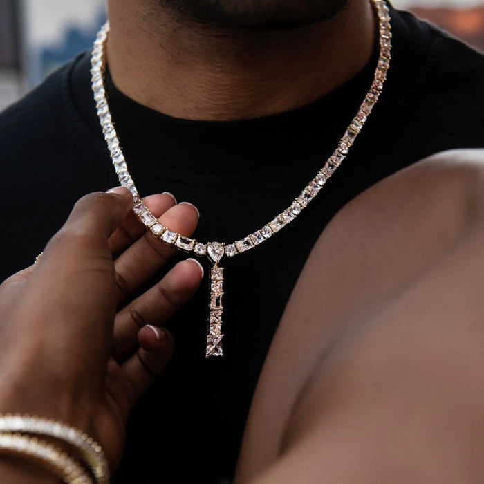 Multi Stone Lariat Chain in Yellow Gold
