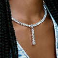 Multi Stone Lariat Necklace in White Gold