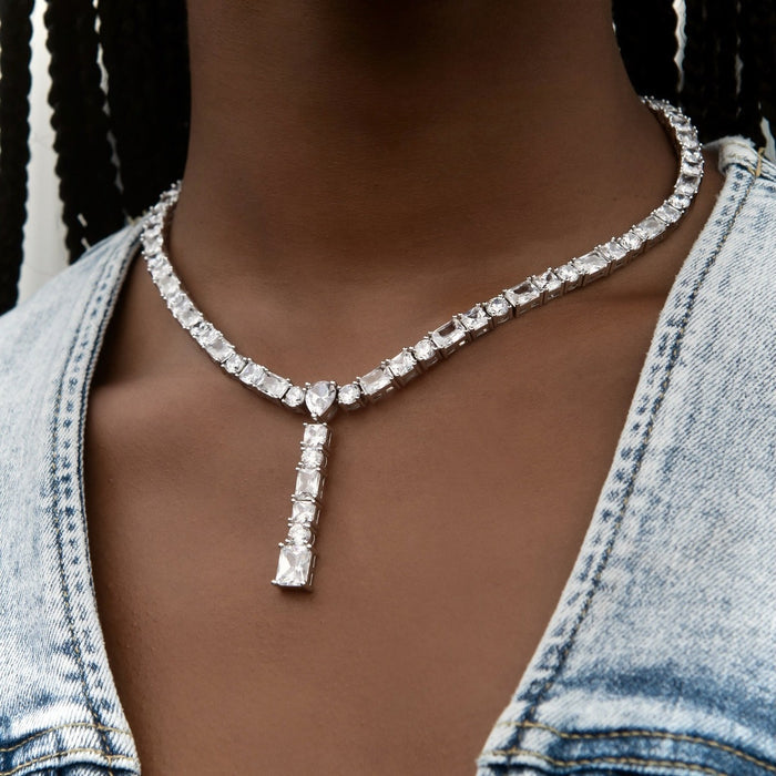 Multi Stone Lariat Necklace in White Gold