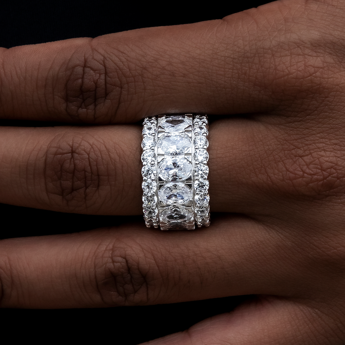Multi-Layer Crystal Diamond Band Ring in White Gold Vermeil