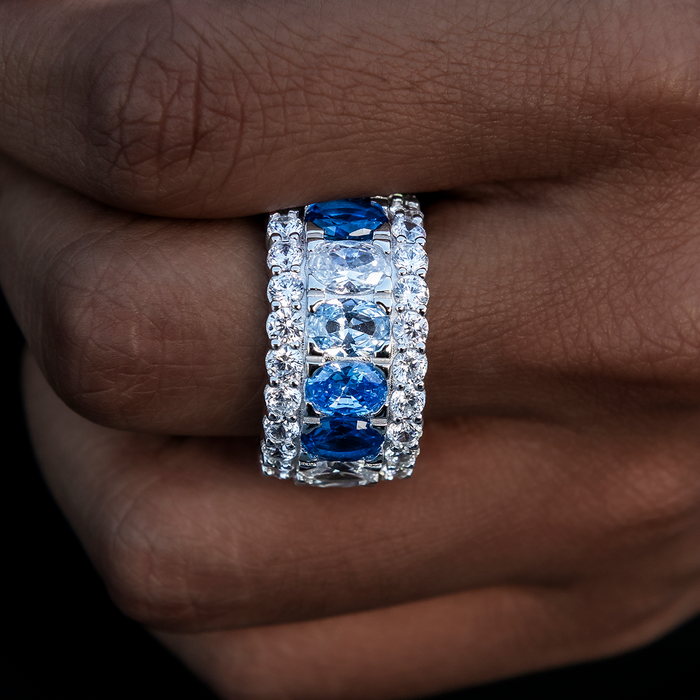 Multicolor Diamond Blue Layered Ring in White Gold Vermeil
