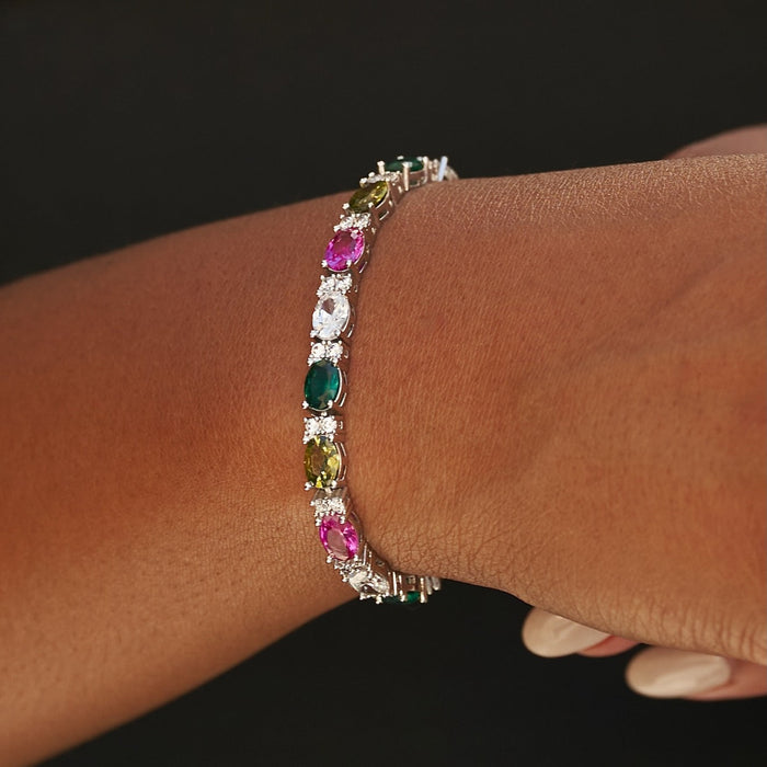 Multicolor Mixed Oval Cut Tennis Necklace + Bracelet Bundle- 5mm
