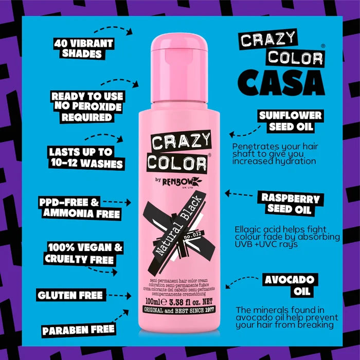 Natural Black (Brown-Black) - Semi-Permanent Hair Dye - Crazy Color