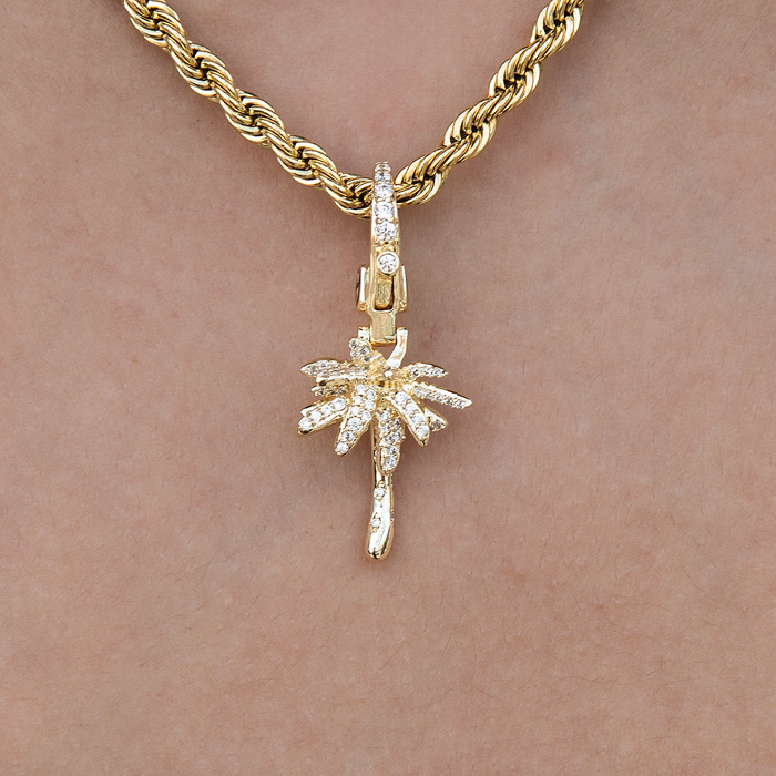 Palm Tree Clip On Charm Pendant in Yellow Gold