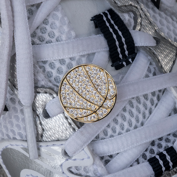 Pave Basketball Shoelace Charm in Yellow Gold
