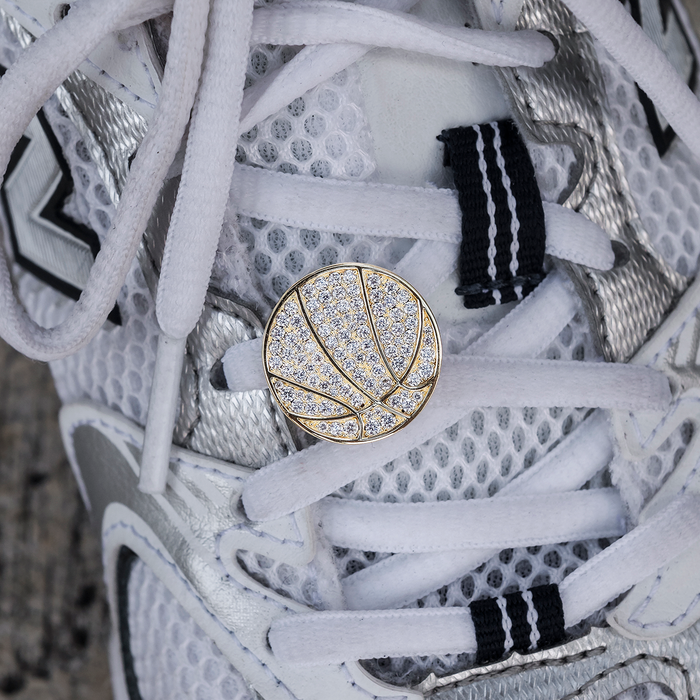 Pave Basketball Shoelace Charm in Yellow Gold