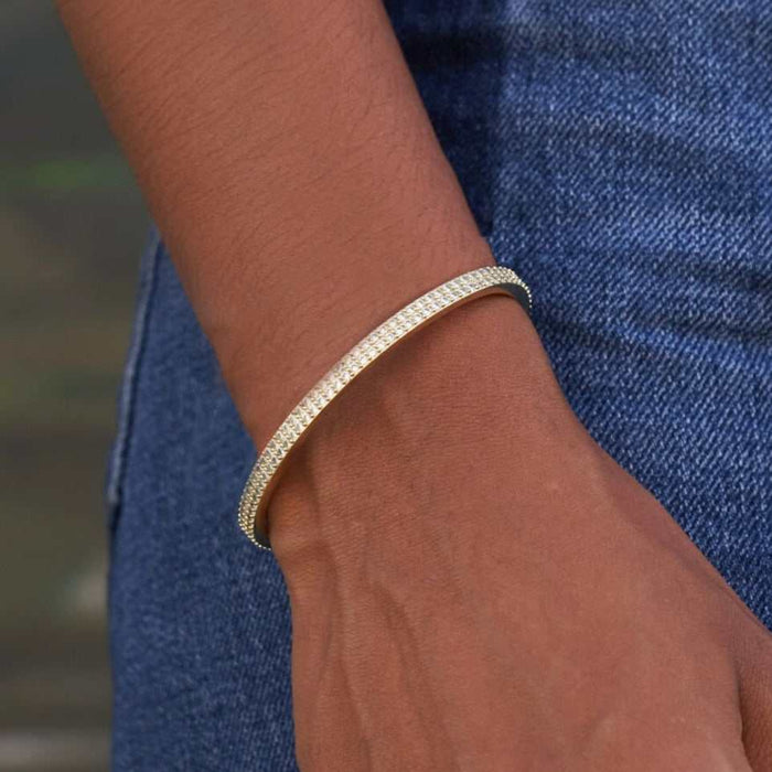 Pave Open Cuff Bracelet - Yellow Gold