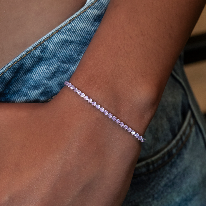 Pink Diamond Micro Tennis Bracelet in White Gold
