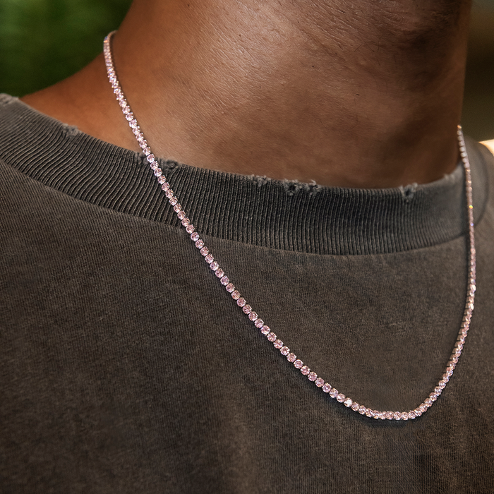 Pink Diamond Micro Tennis Chain in White Gold
