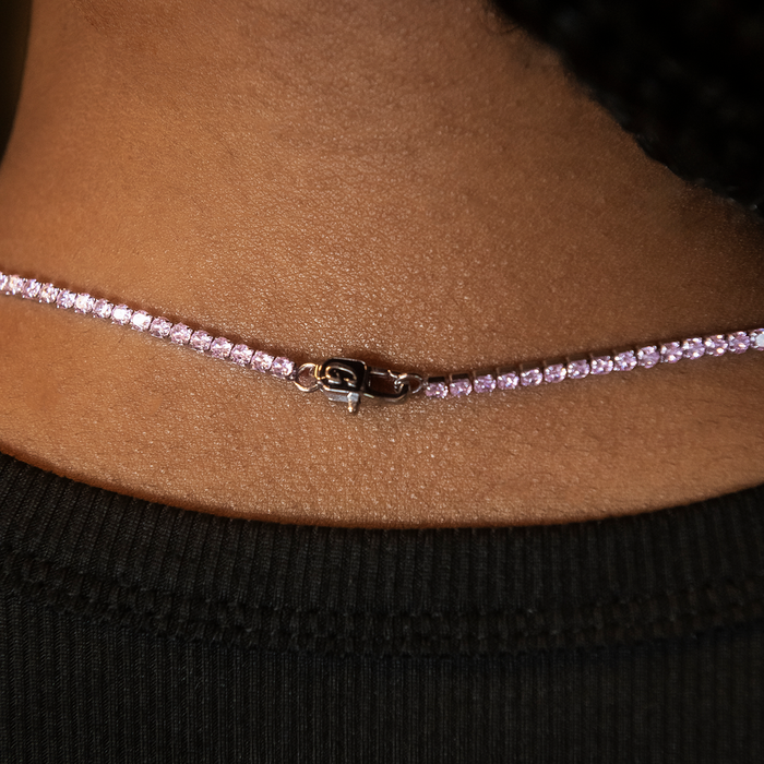 Pink Diamond Micro Tennis Necklace in White Gold