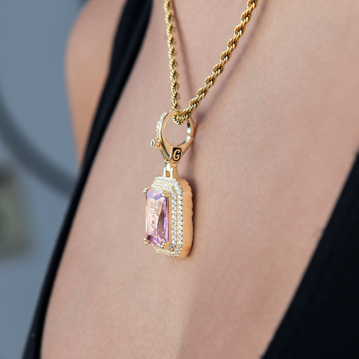 Pink Stone Clip On Charm Pendant in Yellow Gold