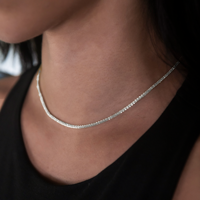 Popcorn Necklace in White Gold- 2mm