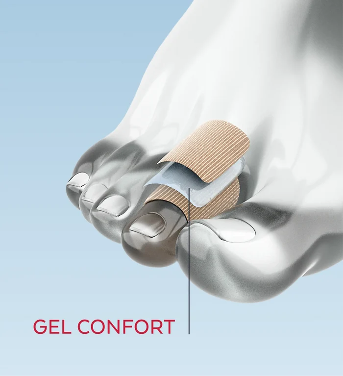 Détail du gel confort du digitube Poderm sur l'orteil
