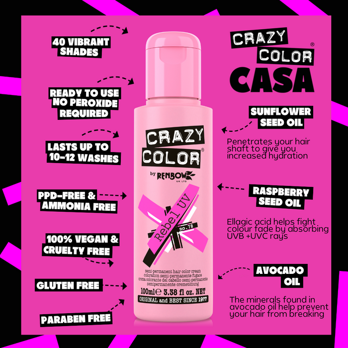 Rebel UV (Neon Pink) - Semi-Permanent Hair Dye - Crazy Color