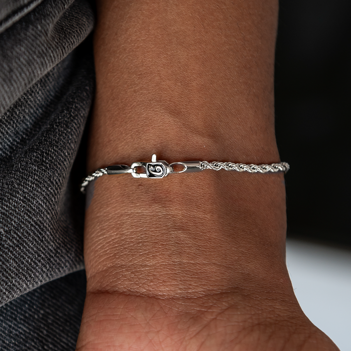 Rope Necklace + Bracelet Bundle in White Gold- 2mm