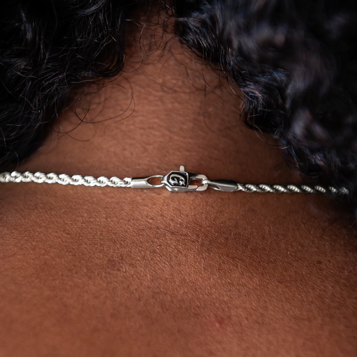 Rope Necklace + Bracelet Bundle in White Gold- 2mm