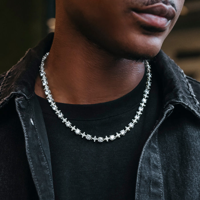 Round Stone Star Tennis Chain in White Gold - 8mm