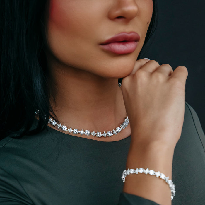 Round Stone Star Tennis Necklace in White Gold - 8mm