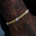 Round Stone Station Cuban Bracelet in Yellow Gold