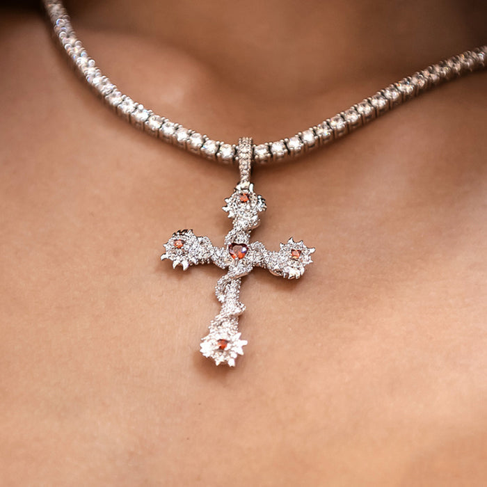 Ruby Iced Spiked Cross