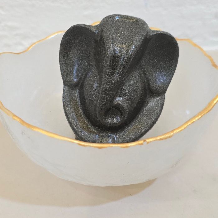 Selenite Bowl with Pyrite Ganeshji