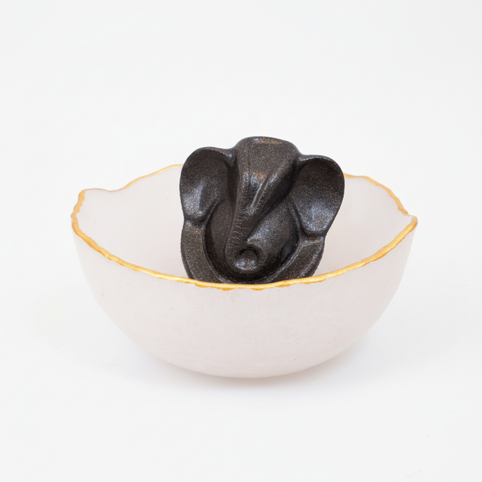 Selenite Bowl with Pyrite Ganeshji