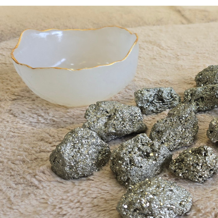 Selenite Bowl with Raw Pyrite Cluster