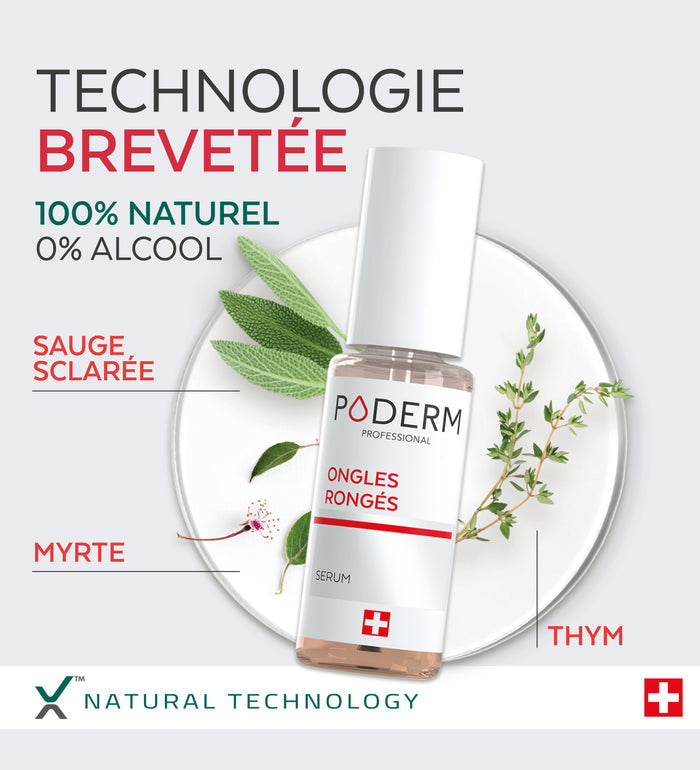 Technologie brevetée du sérum ongles rongés Poderm 100% naturel