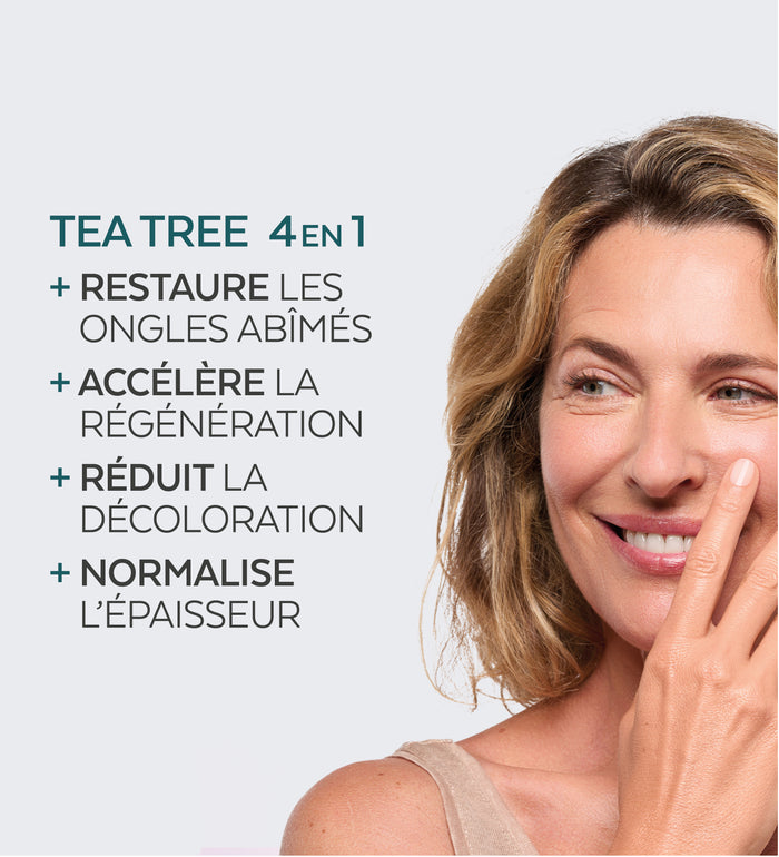 Bénéfices en 3 étapes du sérum réparateur tea tree ongles Poderm huile essentielle de tea tree