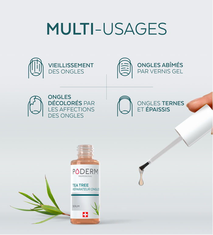 Résultats avant-après du sérum réparateur tea tree ongles Poderm efficacité prouvée