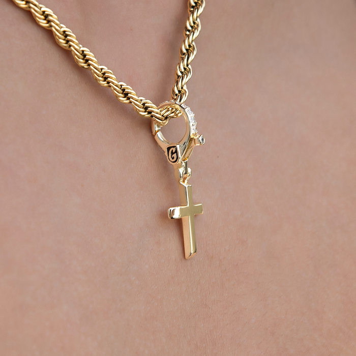 Simple Cross Clip On Charm  Pendant in Yellow Gold