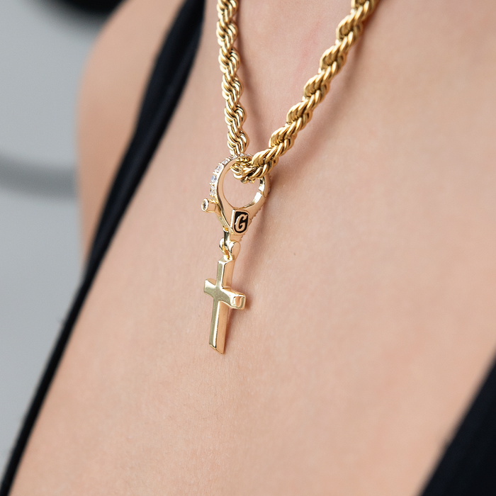 Simple Cross Clip On Charm  Pendant in Yellow Gold