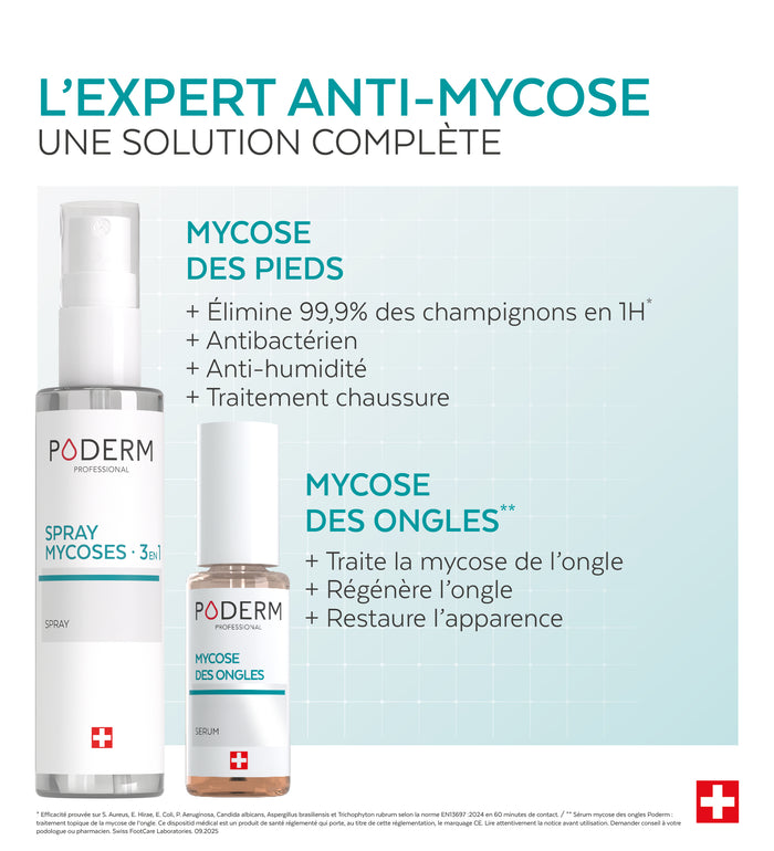 Mode d'emploi du spray mycoses 3 en 1 Poderm application quotidienne