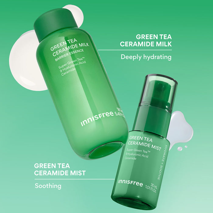 deeply hydrating with Green Tea Ceramide Milk and soothing with Green Tea Ceramide Mist